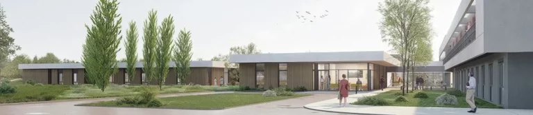 Études électricité centre hospitalier du nord-mayenne – façade de l'extension du bâtiment baudrairie à mayenne (53), mission cfo cfa civigo