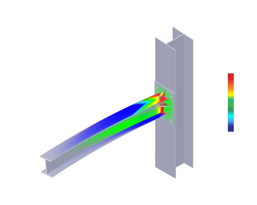 Analyse des contraintes par éléments finis d'un assemblage poutre-poteau métallique, étape du dimensionnement d'une note de calcul structure